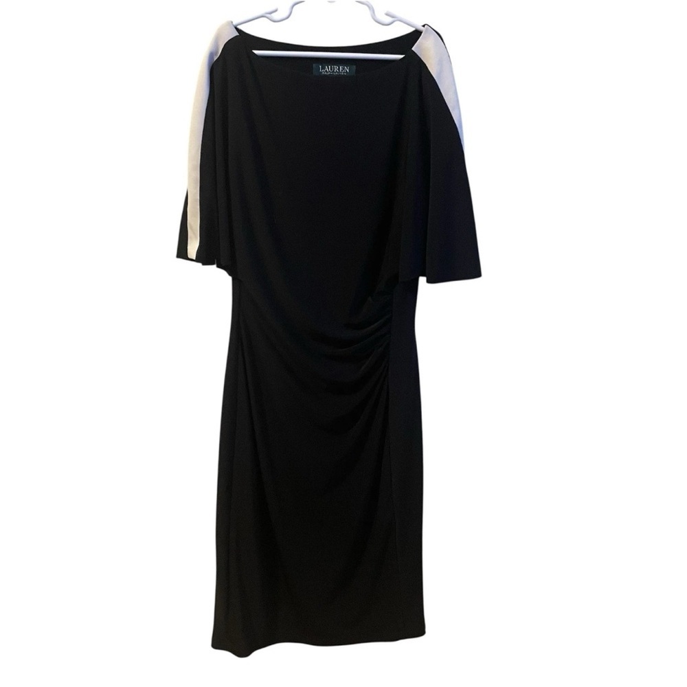 Lauren Ralph Lauren jersey cape sheath dress with ruched detailing